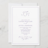 Elegant Lavender Calligraphy Monogram Wedding Kaart (Voorkant)