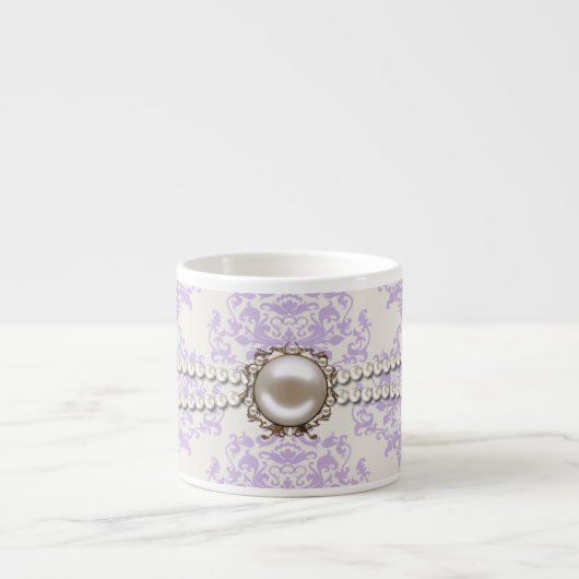 Elegant Lavender Damask met Pearls Espresso Mok (Voorkant)