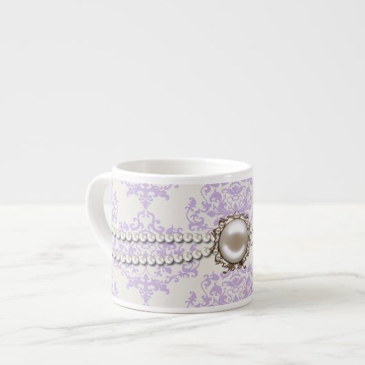Elegant Lavender Damask met Pearls Espresso Mok (Voorkant links)
