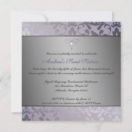 Elegant Lavender en Silver Uitnodiging met Bow (Achterkant)