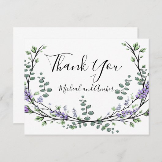Élégant Lavender Eucalyptus Carte de remerciements (Devant / Derrière)