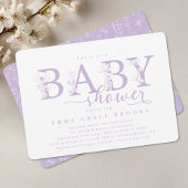 Elegant Lavender Floral Baby Shower Typography Kaart