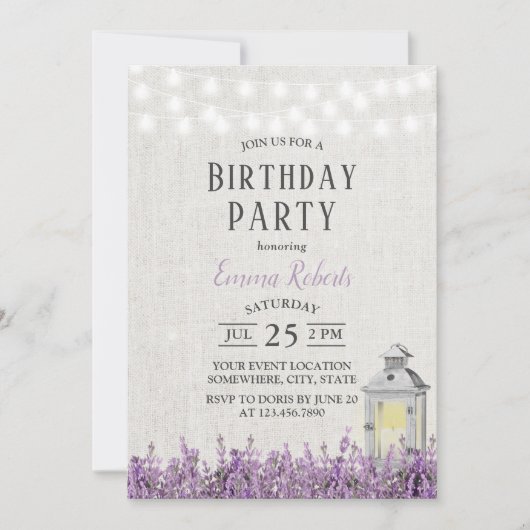Elegant Lavender Floral Lantern Birthday Kaart (Voorkant)