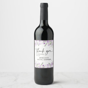 Elegant Lavender Florals Vrijgezellenfeest Favor Wijn Etiket