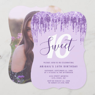 Elegant lavender glitter druppelt zestien zoete va kaart
