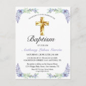 Elégant Lavender Gold Cross Baby Baptism Carte Pos (Devant)