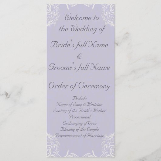 Elegant Lavender met White Swirls Wedding Programma (Voorkant)