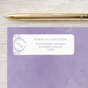 Elegant Lavender Monogram Wedding Return Address Etiket