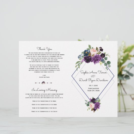 Élégant Lavender Navy Blue Floral Fleom Programme (Debout devant)