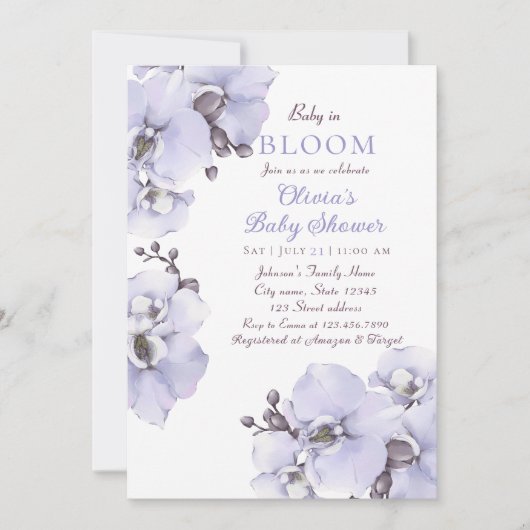 Elegant Lavender Orchid Baby Shower Invitation (Devant)