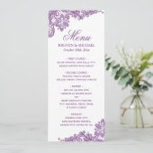 Elegant Lavender Paars Lace Pattern Weddenningmenu Menu (Staand voorkant)