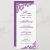 Elegant Lavender Paars Lace Pattern Weddenningmenu Menu (Voorkant / Achterkant)