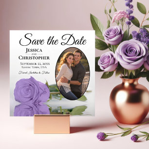 Elegant Lavender Paars Roos & Oval Photo Wedding Save The Date