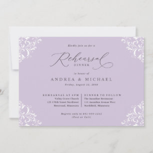 Elegant Lavender Paars Wedding Rehearsal Dinner Kaart