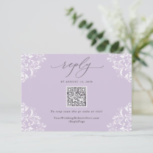 Elegant Lavender Paarse Vintage Wedding QR Code RSVP Kaartje