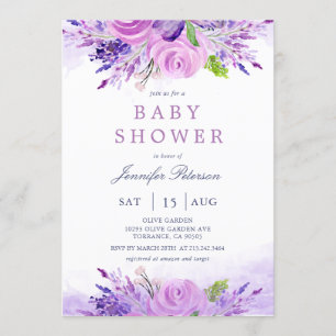 Elegant Lavender Purple Flowers Baby shower Kaart