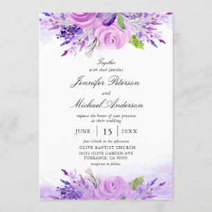 Elegant Lavender Purple Flowers Wedding Kaart