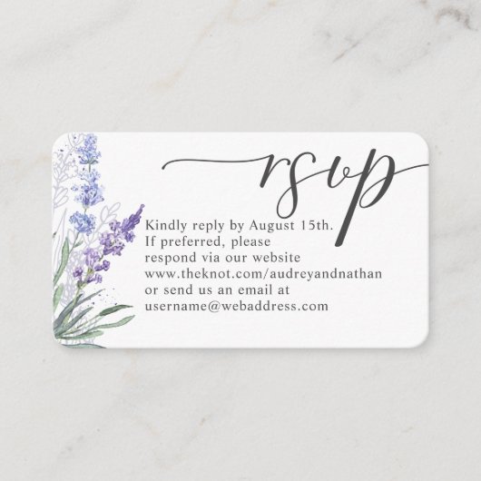 Elegant Lavender QR Code RSVP Weddenschap Informatiekaartje (Voorkant)