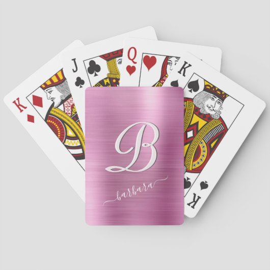 Elegant Lavender Roze Monogram Naam Pokerkaarten (Achterkant)