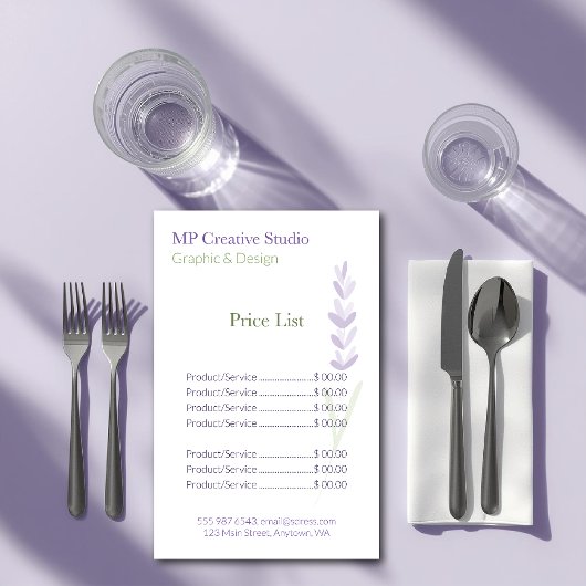 Elegant Lavender Sprig Botanical Design Price List Flyer