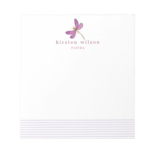 Elegant Lavender Stripes & Dragonfly Personalized Notitieblok (Voorkant)