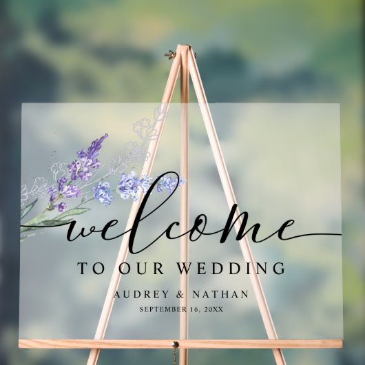 Elegant Lavender Waterverf Welcome Wedding Acryl Bord (Neutraal)