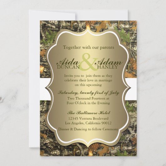Elegant Lavish Gold Rustic Camo Wedding Invitation Kaart (Voorkant)