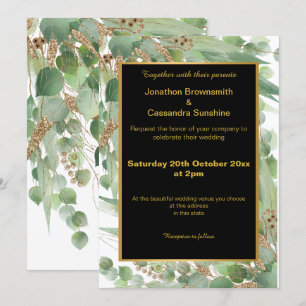 ELEGANT LAYERED GOLD BLACK EUCALYPTUS INVITATIE KAART