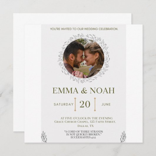 Elegant Leaf Arch Wedding Invitation with Ecclesia (Devant / Derrière)
