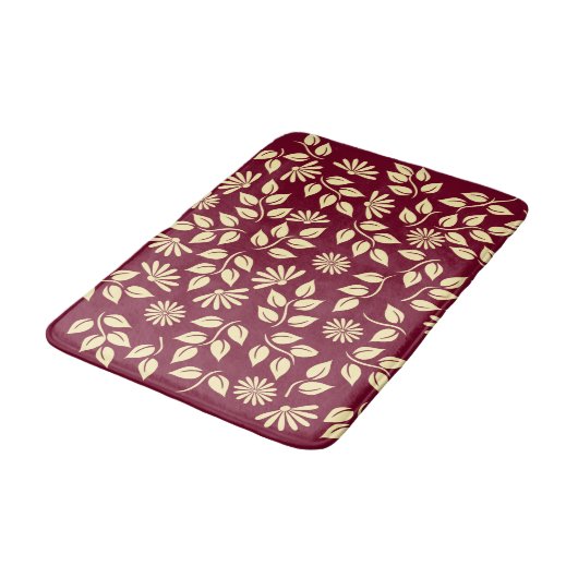 Elegant Leaf Daisy Pattern Bourgogne Pastelgeel Badmat (Gekanteld)