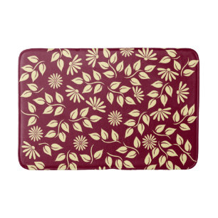 Elegant Leaf Daisy Pattern Bourgogne Pastelgeel Badmat
