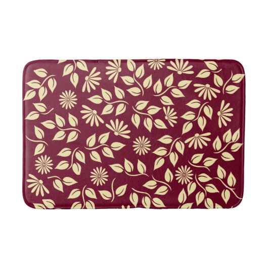 Elegant Leaf Daisy Pattern Bourgogne Pastelgeel Badmat (Voorkant)