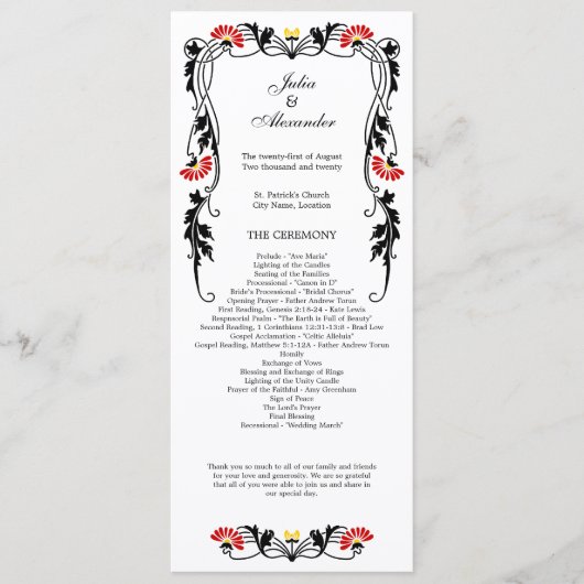 Elegant Leaf Florals and Swirls Wedding Programme Programma (Voorkant)