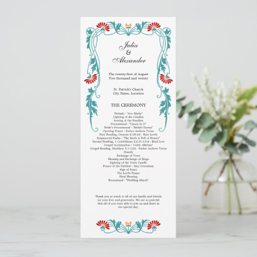 Elegant Leaf Florals and Swirls Wedding Programme Programma (Staand voorkant)