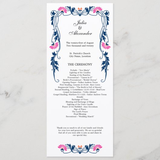 Elegant Leaf Florals and Swirls Wedding Programme Programma (Voorkant)