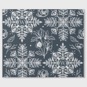 Elegant Leaf Foliage Snowflake Patroon Kerstmis Cadeaupapier (Vlak)