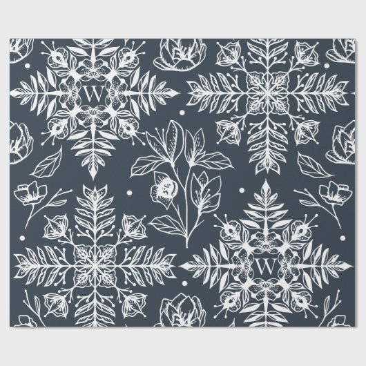 Elegant Leaf Foliage Snowflake Patroon Kerstmis Cadeaupapier (Vlak)
