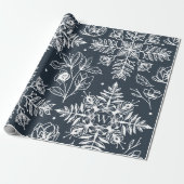 Elegant Leaf Foliage Snowflake Patroon Kerstmis Cadeaupapier (Uitgerold)