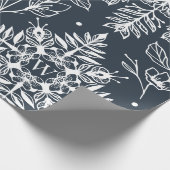 Elegant Leaf Foliage Snowflake Patroon Kerstmis Cadeaupapier (Hoek)