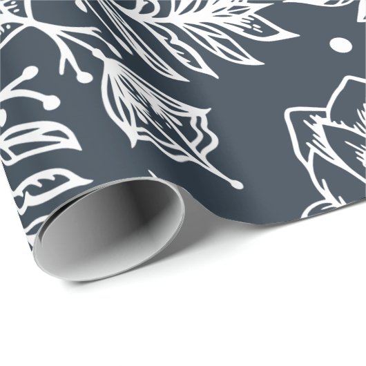 Elegant Leaf Foliage Snowflake Patroon Kerstmis Cadeaupapier (Rol Hoek)