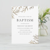 Elégant Leaf garçon ou fille Baptême Invitation (Debout devant)