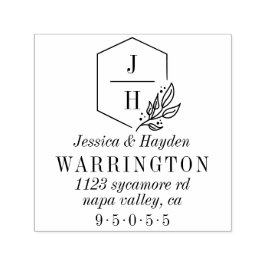 Elegant Leaf Monogram Lijst | Trouwadres Zelfinktende Stempel