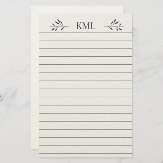 Elegant Leaf Monogram Personalized Lined Briefpapier (Voorkant / Achterkant)