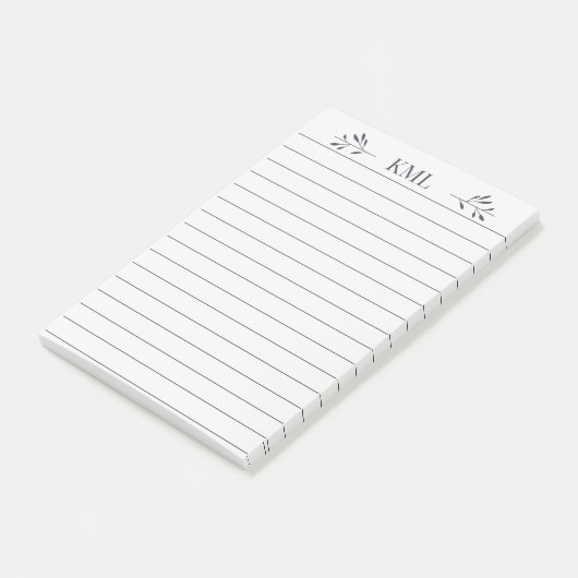 Elegant Leaf Monogram Personalized Lined Post-it® Notes (Schuin)