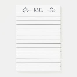 Elegant Leaf Monogram Personalized Lined Post-it® Notes