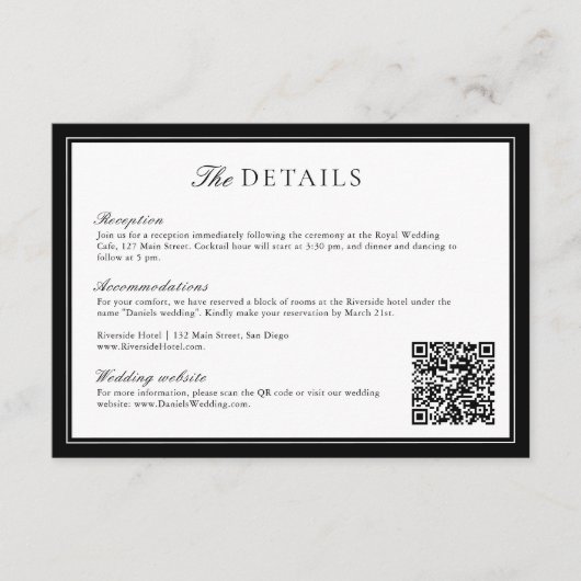 Elegant Leaf Monogram Trouwen QR Code Details Informatiekaartje (Voorkant)