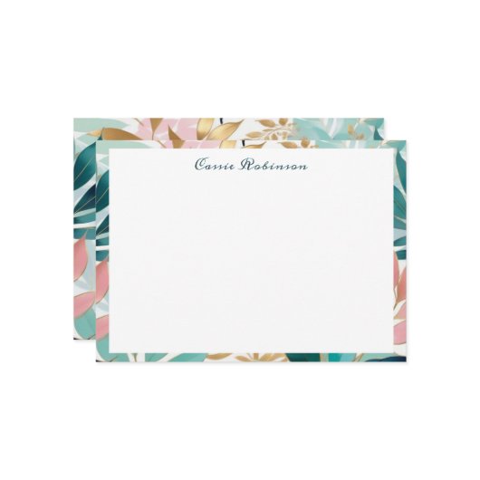 Elegant Leaf Pattern Personalized Notitiekaartje (Voorkant / Achterkant in situ)