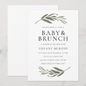 Elegant Leaf Wreath Baby shower Brunch Invite Kaart (Voorkant / Achterkant)