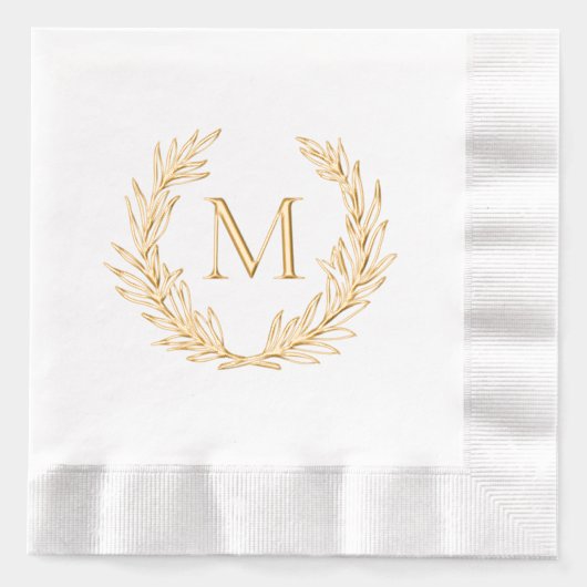 Elegant Leafy Crest Personalized Monogram Initiaal Folie Servetten (Voorkant)