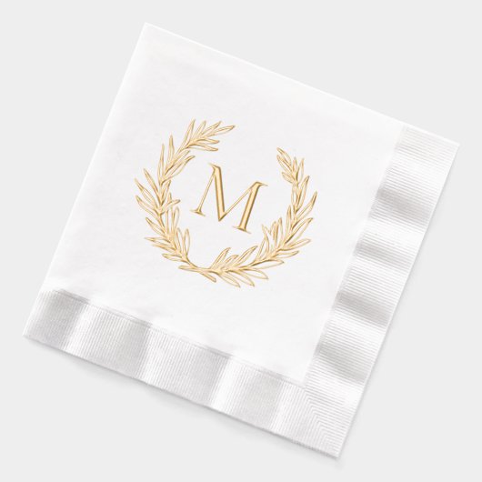 Elegant Leafy Crest Personalized Monogram Initiaal Folie Servetten (Links)